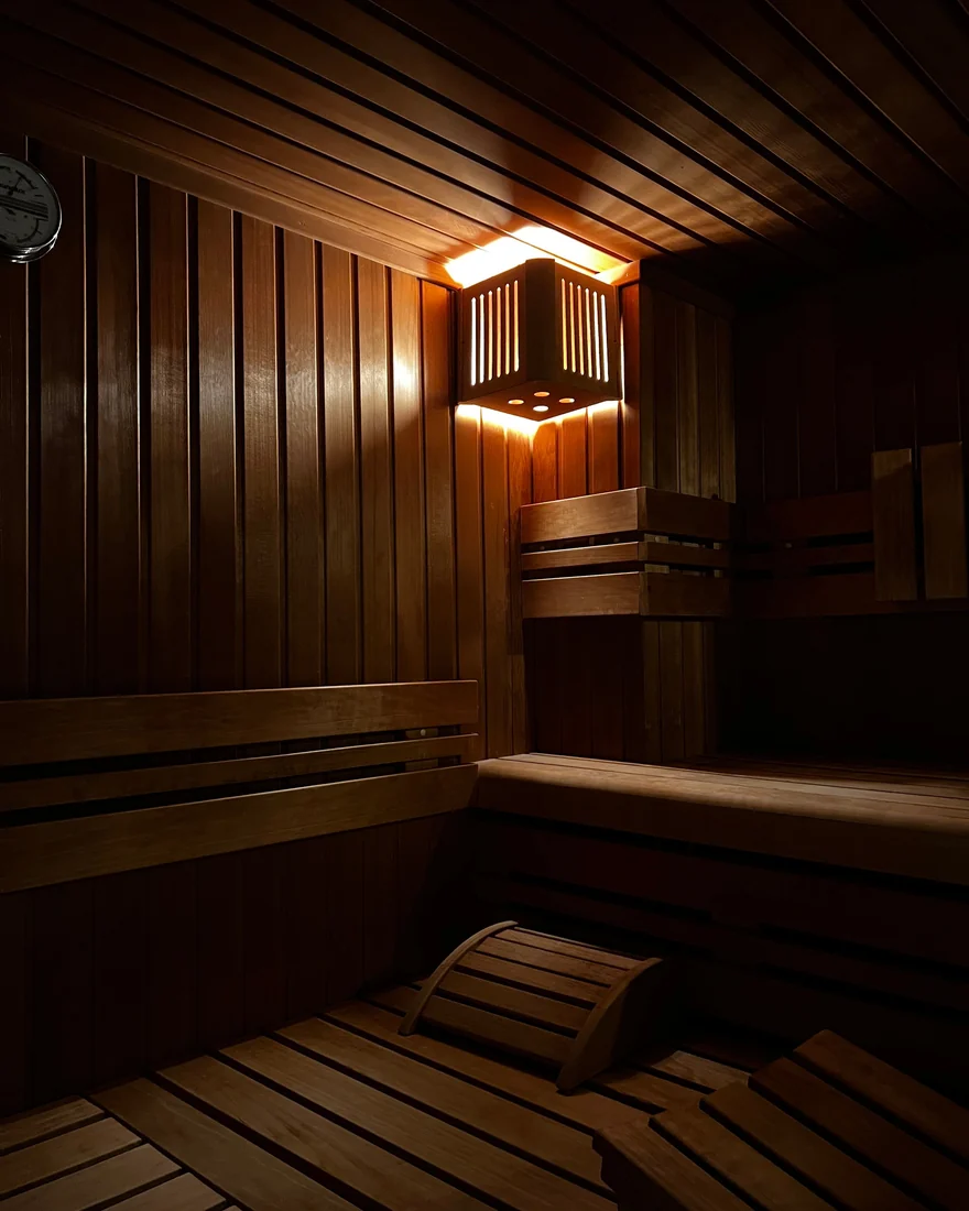 Warm wood infrared sauna cabin at Massage Eden